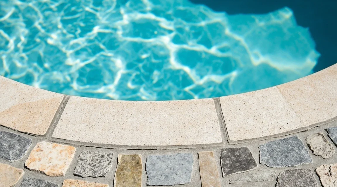 Kamienny dywan wokół basenu: antypoślizg pracujący na mokro i odporność na wodę chlorowaną