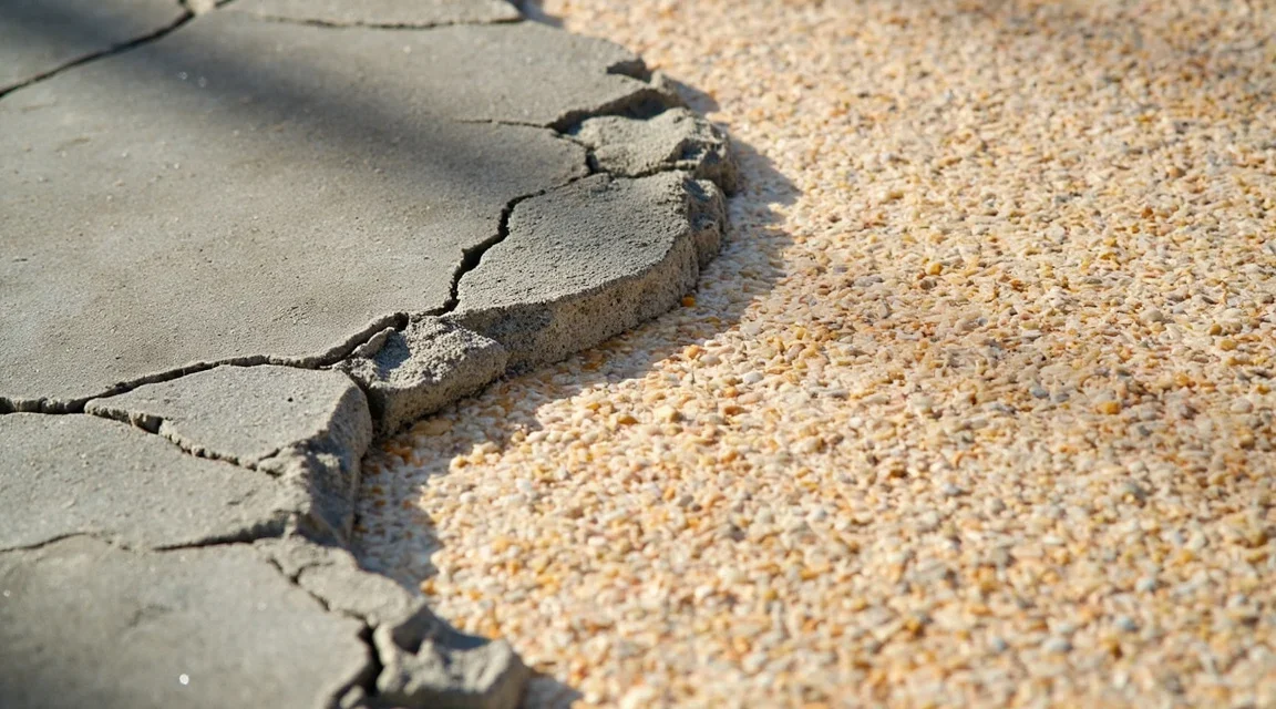 Kamienny dywan na zniszczonym betonie: naprawa, gruntowanie, mostkowanie rys — wersja remontowa